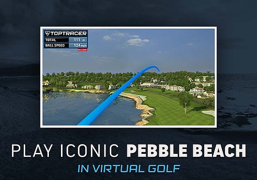 Virtual golf screen 'Play Iconic Pebble Beach' on Top Tracer