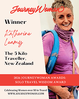 Katherine Lemy, the winnr of the JourneyWoman Solo Travel Wisdom Award for 2026.