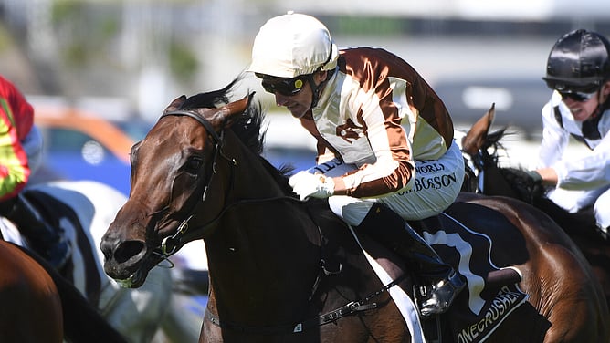 Star racemare Legarto (Opie Bosson) signs off with the fifth Group One win of her career in Saturday's Bonecrusher New Zealand Stakes.  - Photo: Kenton Wright Race Images)