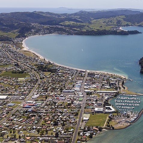 A view of the Whitianga township from the air.