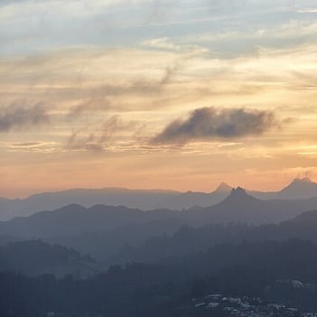 The Pinnacles Mountain range at sunset.