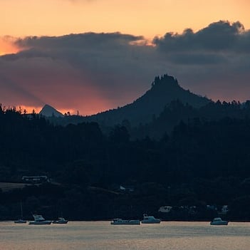 The Pinnacles Mountain range at sunset.