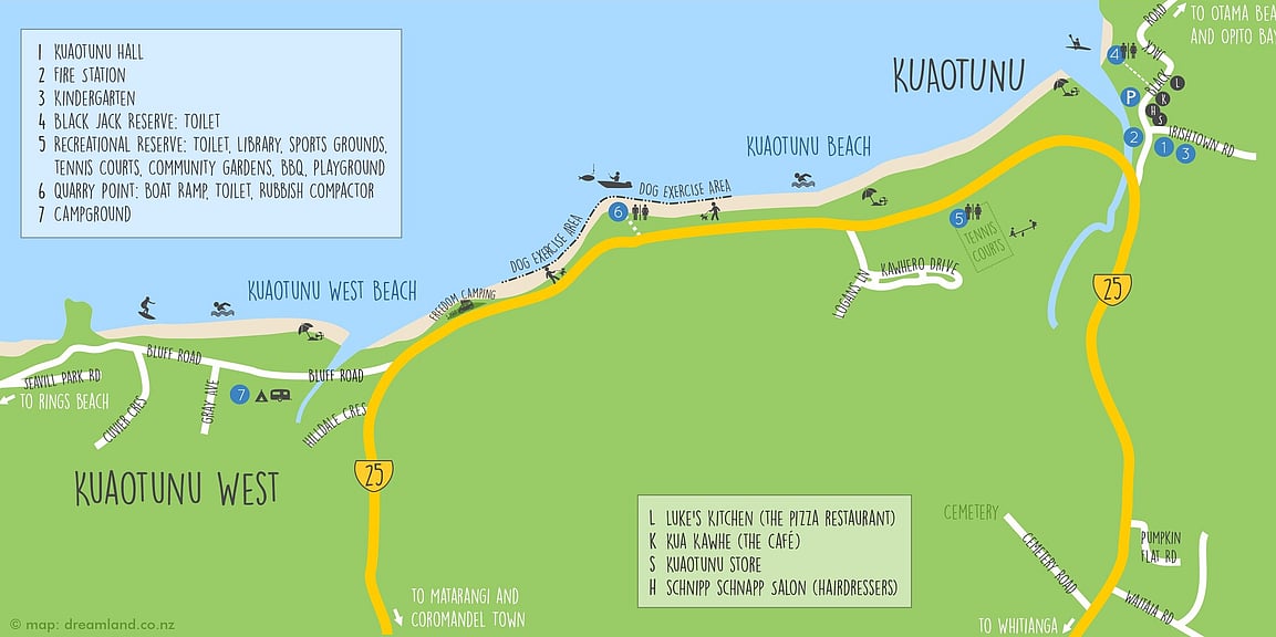 Stylised map of Kuaotunu and Kuaotunu West