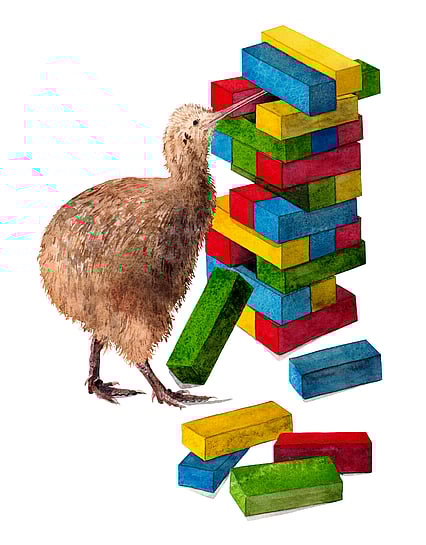 'Kiwi Balancing Act' original watercolour painting