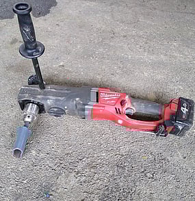 Cordless angle drill + adapter - This tool winds in our smaller ring top anchor screws and is popular with marquee hirers.