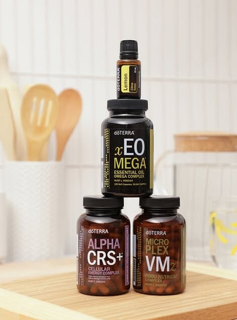 doTERRA foundational Wellness pack pictured the supplements and lemon essential oil