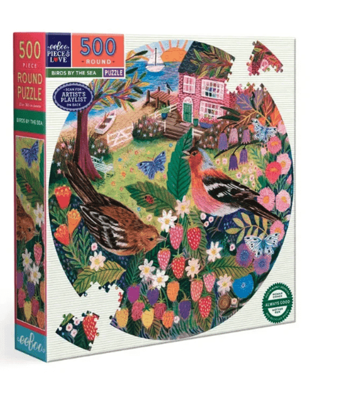 eeboo 500 Piece Round Jigsaw Puzzle Birds by the Sea