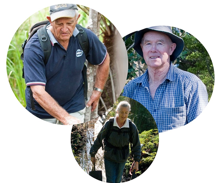 The founders of the Rings Beach Wetland Group: Bruce Smith, Ian McDonald and Sarah Cooper