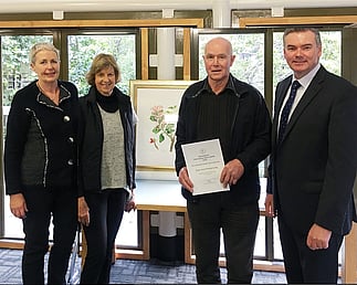 Kathy Speirs, Ann McDonald, Ian McDonald and Scott Simpson (MP for Coromandel) accepting the NZ Plant Conservation Award