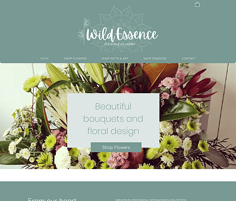 Screenshot of new web design for Wild Essence, Whangamata