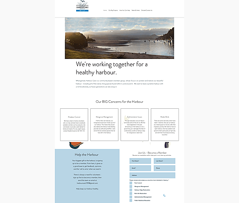 Screenshot of website for Whangamata Harbour Care