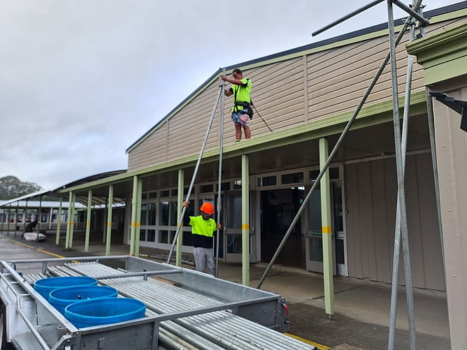 Flood Roofing team working on a commercial building in Kerikeri