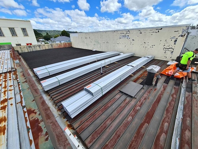 Replacing old roofing on a commercial building in Kerikeri