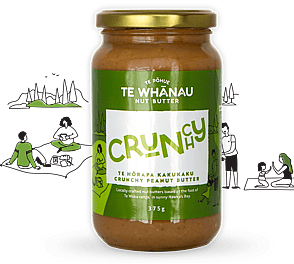 Handcrafted natural crunchy peanut butter  made here in New Zealand