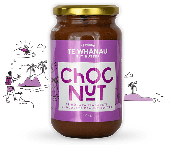 Choc nut butter. Creamy chocolate fudge peanut butter made in New Zealand by Te Whanau Nut butter