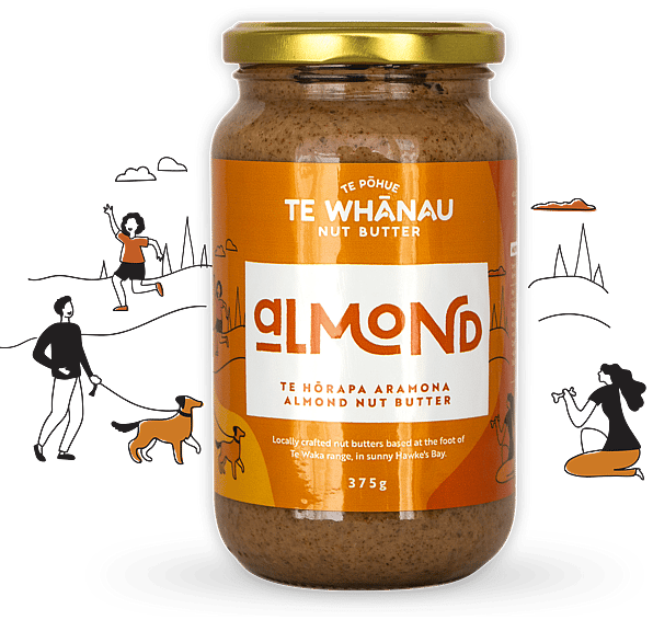 Locally crafted almond butter from Te Pohue, Hawke's Bay. Te Whanau Nut Butter. New Zealand's newest peanut butter!