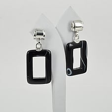 Earrings,  black agate rectangles with sterling silver