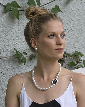Australian South Sea pearl strand with a silver and onyx clasp