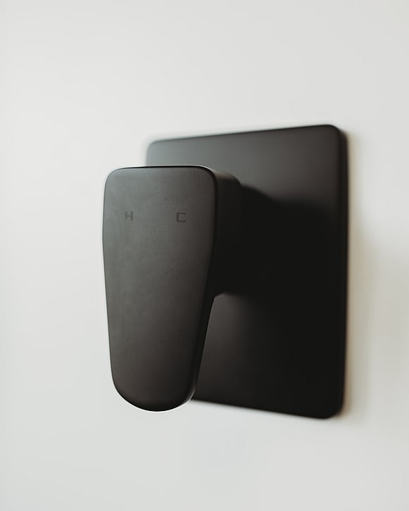 Image from Gane Plumbing's showroom. Matte black shower mixer. Te Awamutu, New Zealand.