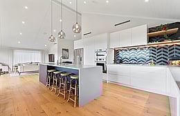 Kitchen island with rustic bar stools