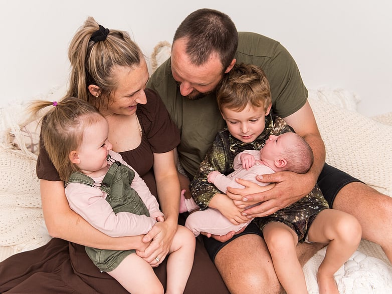 Newborn with Mum, Dad, Big Brother and Big Sister.  Baby photography.  Papamoa Photographer.  Newborn Photographer.  Tauranga Photographer.  Newborn photoshoot.  Baby photoshoot.