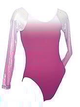 Long Sleeve Gymnastics Leotard with fade White and Raspberry on sleeve and whole colour Raspberry