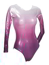 Long sleeve Gymnastics Leotard with faded colours of Silver, Pink and a slight Purple Raspberry