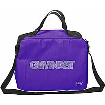 Gymnast Bag in Purple with logo Embroidered in Silver outlined in White and Black handle strap 