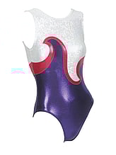 Sleeveless Gymnastics Leotard in white purple and red with fire pattern 