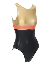 Sleeveless Gymnastics Leotard in black orange and yellow with line pattern 