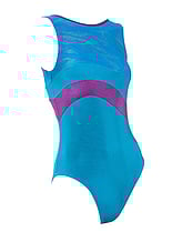 Sleeveless Gymnastics Leotard in blue and purple  with line pattern 