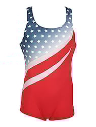 Men's and Boys Unitards Gymnastics in Red with USA flag design with White stars and Blue background with a faded White