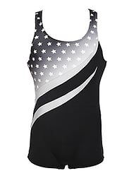 Men's and Boys Unitards Gymnastics in Black with White stars and Black background with a faded White overlay and stripe