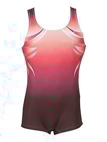 Men's and Boys Unitards Gymnastics in Red with claws design in faded colours of Red and White on top sides of armpits and details