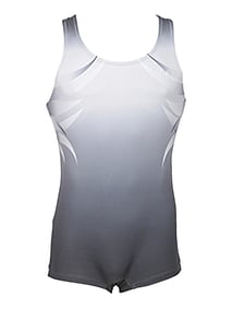 Men's and Boys Unitards Gymnastics in Grey with claws design in faded colours of Grey and White on top sides of armpits and details
