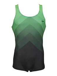 Men's and Boys Unitards Gymnastics in Green with different shades of Green in triangle arrow shape upwards and details