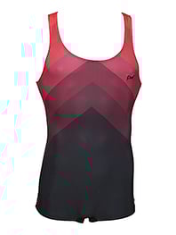 Men's and Boys Unitards Gymnastics in Red with different shades of Red in triangle arrow shape upwards and details