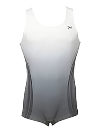 Men's and Boys Unitards Gymnastics in Gunmetal with bottom sides in Black curve stripes and top neck and shoulder fade in White