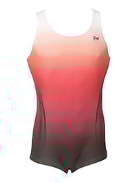 Men's and Boys Unitards Gymnastics in Red with bottom sides in Black curve stripes with top neck and shoulder fade in White