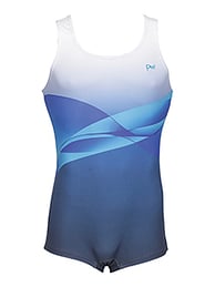 Men's and Boys Unitards Gymnastics in Ocean Blue with slight wave and top neck and shoulder fade in White