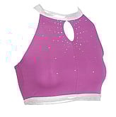 Gymnastics Croptop Singlet in Violet with a keyhole in the middle of chest with White neck outlined with Silver sequin dots around 