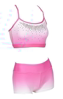  2 Piece Gymnastics set faded with the colours of Pink and White with Silver sequin dots all Cerise