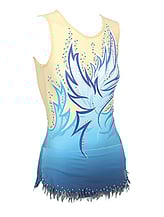 Rhythmic, Ice Skating or Roller blading Leotard dress in Cream with Maple tree design in Turquoise with silver sequin details