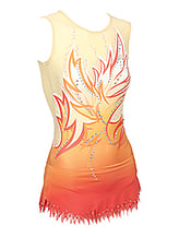 Rhythmic, Ice Skating or Roller blading Leotard dress in Cream with Maple tree design in Mandarin with silver sequin details