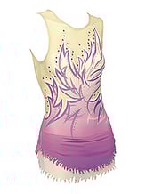 Rhythmic, Ice Skating or Roller blading Leotard dress in Cream with Maple tree design in Purple with silver sequin details