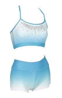  2 Piece Gymnastics set faded with the colours of Sky Blue and White with Silver sequin dots all Turquoise