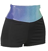 Gymnastics Hotpants in Black with the waist covered in Aqua Breeze