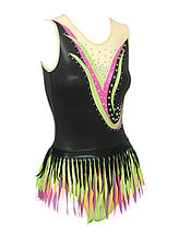 Rhythmic, Ice Skating or Roller blading Sleeveless Leotard Dress in Black, Pink and Lime with Cream neck and with Silver sequin and details
