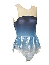 Rhythmic, Ice Skating or Roller blading Sleeveless Leotard Dress in Ocean Blue and Cream with Silver sequin and details