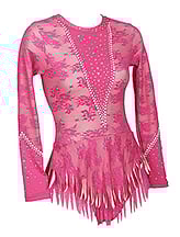 Rhythmic, Ice Skating or Roller blading Long Sleeve Leotard dress in Raspberry Lace with flowers and silver sequin and details
